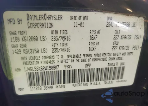 2002 Jeep Liberty Limited Edition из США, поврежденный, VIN 1J4GL58K62W190907